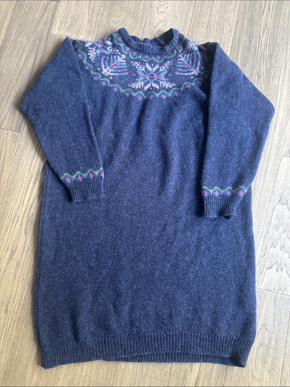 House of Bruar | Navy Fair Isle 100% Shetland Wool Sweater Dress Size XL